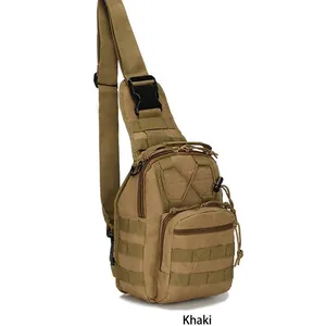 Tactical khaki canvas chest bag with MOLLE system and durable straps for outdoor cycling