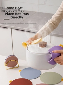 Practical use of a Morandi silicone heat insulation mat for holding a hot kitchen pot safely