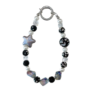 Y2K style beaded keychain with iridescent star and rhinestone crystal beads for bags