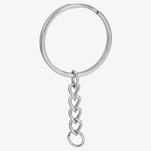 Detailed view of silver stainless steel key ring with a four-link chain for DIY crafts