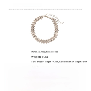 Detailed view of triple-row rose gold rhinestone bracelet with size and weight info