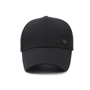 Classic black men's baseball cap with a round metal Sport emblem on the side
