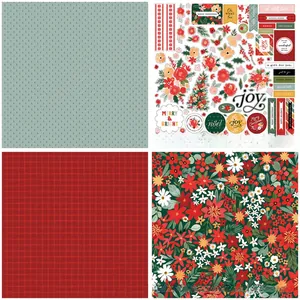 Detalle de papel vintage para scrapbooking navideño con motivos florales y de cuadros