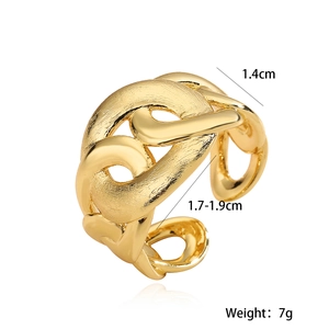 Irregular chunky link gold ring with adjustable open band and brushed metal texture