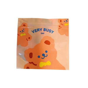 Cute orange cartoon bear resealable snack bag for food and candy packaging