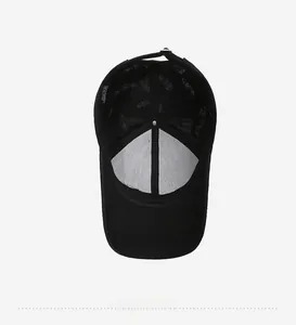 Detail view of black baseball cap interior with thick lining and mesh breathable fabric
