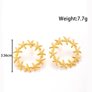 Golden stainless steel starfish hoop earrings with textured detail and 3.56cm diameter