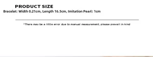 Detailed size specifications for pearl link bracelet with length and width dimensions