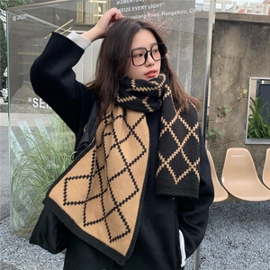 Argyle Knit Scarf Thick Warm Winter Diamond Plaid Pattern Long Pashmina Shawl Wrap For Women And Men Fashion Accessories