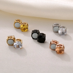 Magnetic zircon stud earrings set in gold silver black and rose gold stainless steel