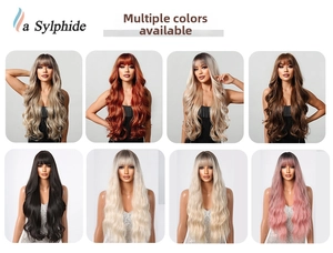 Detailed grid showing long wavy synthetic hair wigs available in eight trendy colors
