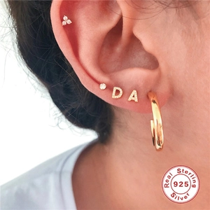 Minimalist S925 sterling silver gold plated stud earrings with crystal letter D A and hoop