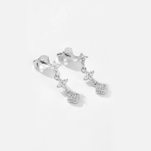 Elegant S925 sterling silver drop earrings with sparkling clear zircon flower pendants