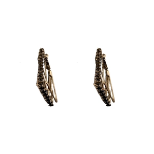 Three-layer geometric gold earrings with black zircon stones in a retro modern style