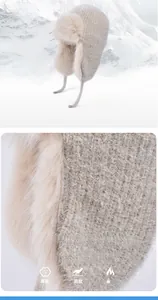 Detail view of winter trapper hat with sequins, plush lining and 15cm ear flaps