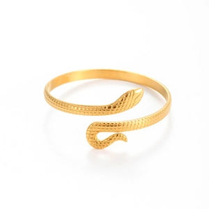 Luxurious gold stainless steel snake bracelet with textured scales and open cuff design