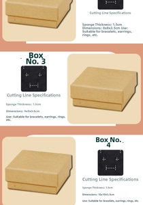 Size guide for kraft jewelry gift boxes with foam inserts in 8cm, 9cm, and 10cm square sizes