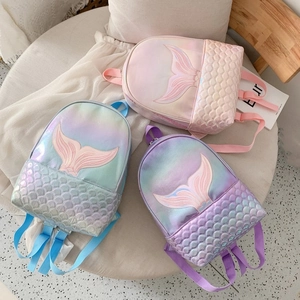Sac à dos sirène laser mignon avec écailles gaufrées et broderie pour filles à la mode