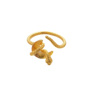 Adjustable triple-layer gold snake ring with zircon stone and crescent moon motif