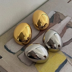 Oval Geometric Stud Earrings Alloy Mirror Polished Minimalist Fashion Jewelry For Women With Silver Earring Post