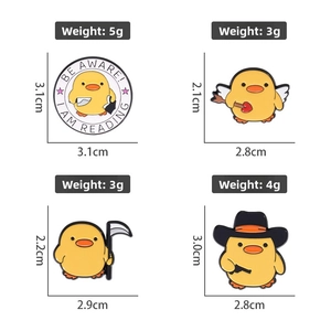 Lot de 4 broches en émail de canard jaune mignon avec détails de taille et de poids