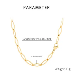 Detailed specs of 500x7mm gold stainless steel hexagonal link necklace with lobster clasp