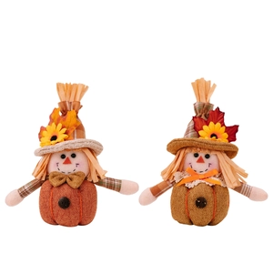 Fall harvest scarecrow and pumpkin gnome set with sunflower and maple leaf details