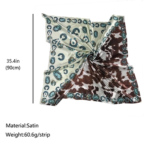 90cm square satin scarf featuring western cow print and turquoise jewelry patterns