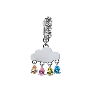 Clip de nombril planète coeur en argent avec nuage blanc et zircons colorés en goutte