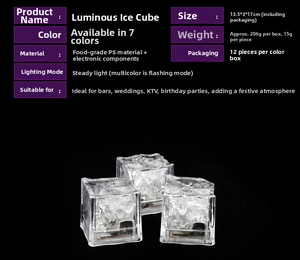 Detailed view of LED ice cubes with colorful flash modes and food-grade PS material