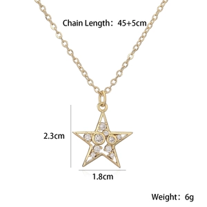 Detailed sizing of 18K gold star pendant necklace with dimensions and weight info