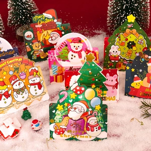 Cartes De Vœux De Noël Dessin Animé Bronzage Cadeau De Fête Pliante Carte En Carton Invitation Nouvel An