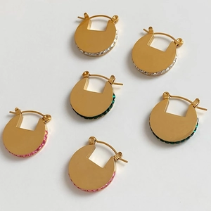 Stainless Steel Geometric Hoop Earrings Square Cut Rhinestone Inlaid Modern Simple Elegant Huggies For Women