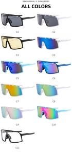 Matrix display of outdoor sports sunglasses in 11 colors with oversized wrap lenses