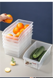Stackable transparent plastic storage bins for kitchen organization and fridge storage