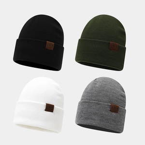 Winter Beanie Hat For Men Women Acrylic Knitted Cuffed Slouchy Cap With Compass Leather Label Outdoor Warm