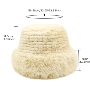Winter plush faux fur bucket hat in cream beige with dimensions 56-58cm head circumference