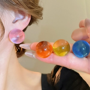 Round Resin Stud Earrings With 925 Sterling Silver Earring Post Candy Color Minimalist Geometric Jewelry For Women Chic