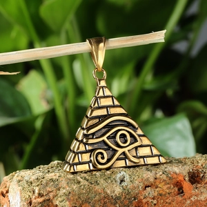 Ancient Egyptian Eye of Horus Pyramid Pendant Necklace in Vintage Gold finish
