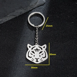 Porte-clés tigre du zodiaque chinois en acier inoxydable avec pendentif ajouré de 30mm