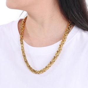Retro gold stainless steel Byzantine twist chain necklace for men and women hip-hop style