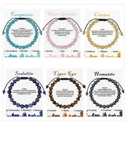 Detailed set of 6 healing stone bracelets with natural beads and adjustable cord
