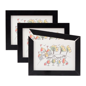 Three-piece set of minimalist black A4 frames for kids' artwork storage and display