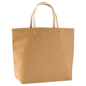 Minimalist brown kraft paper gift bag with reinforced metal eyelets and paper handles