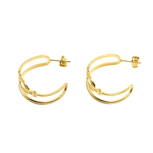 Boucles d'oreilles doubles en C dorées avec relief texturé de style vintage minimaliste