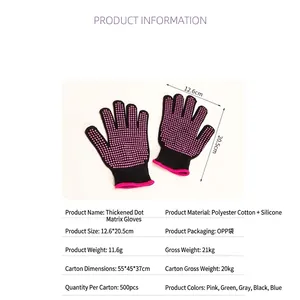 Black heat resistant hair styling gloves with non-slip silicone dots and dimensions