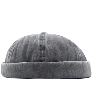 Vintage washed dark grey docker hat with minimalist six-panel stitch design