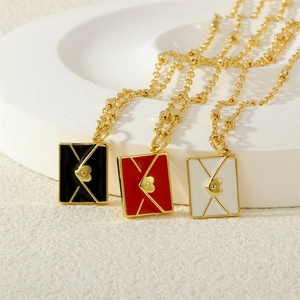 Creative Enamel Envelope Pendant Necklace For Women Heart Detail Gold Plated Copper Chain Fashion Trendy Clavicle Necklace Jewelry Gift
