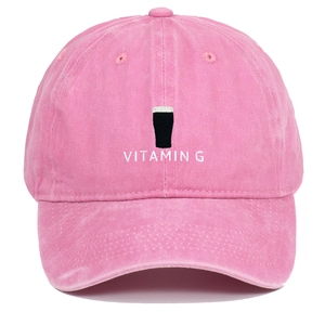 Rosafarbene Baseballkappe aus gewaschener Baumwolle mit Vitamin G-Stickerei und Bierkrug
