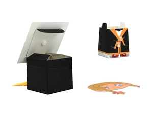 Detailed view of 3D doctoral cap candy boxes with character accessories for graduation